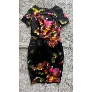 NWOT Neiman Marcus Short Sleeve Fabric Floral Print Maxi Dress Sz S